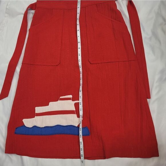 VINTAGE 70s red saiboat coastal wrap skirt with pockets S - Picture 8 of 8